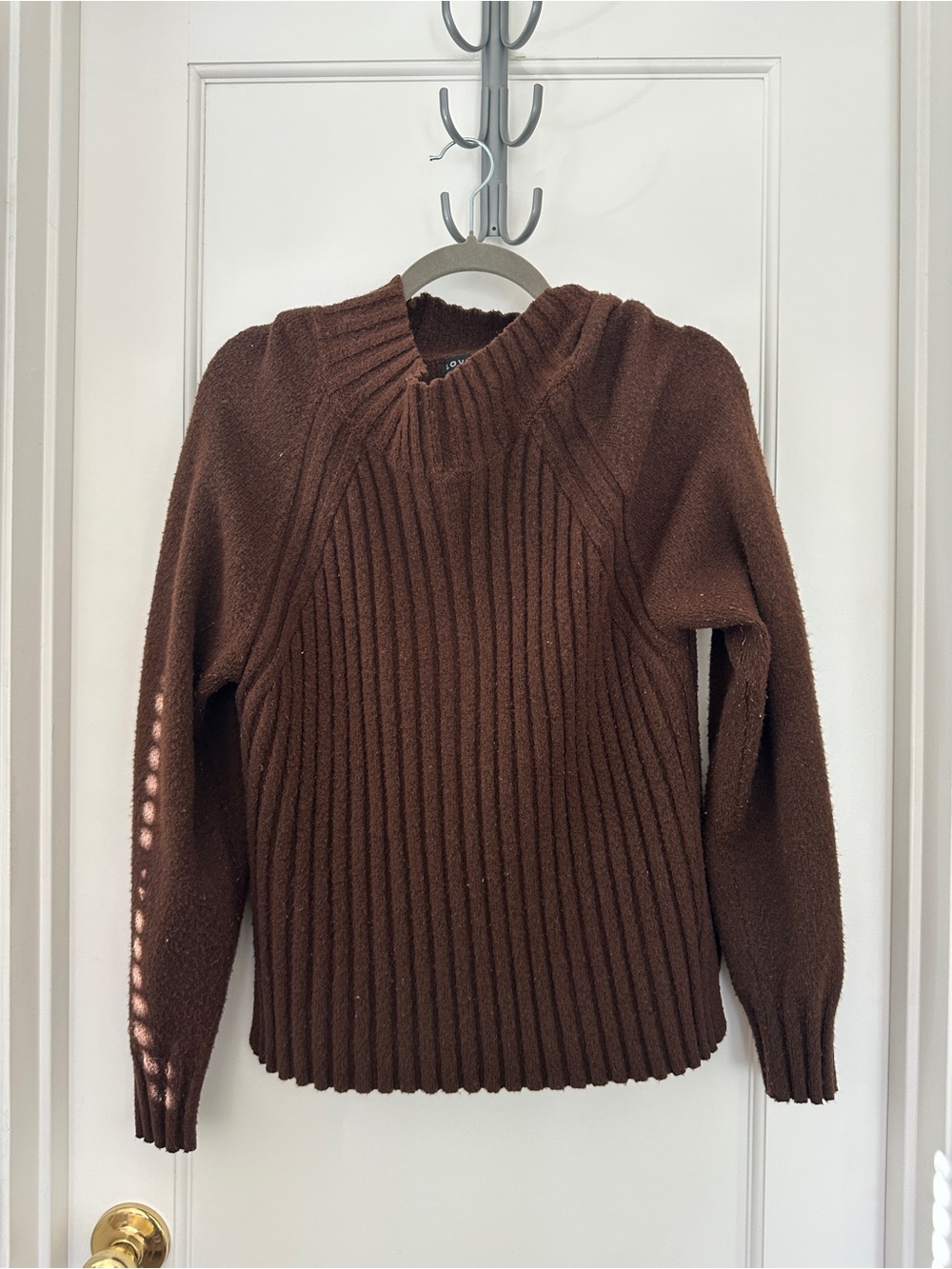 Soft Ribbed Brown Cowl-Neck Sweater